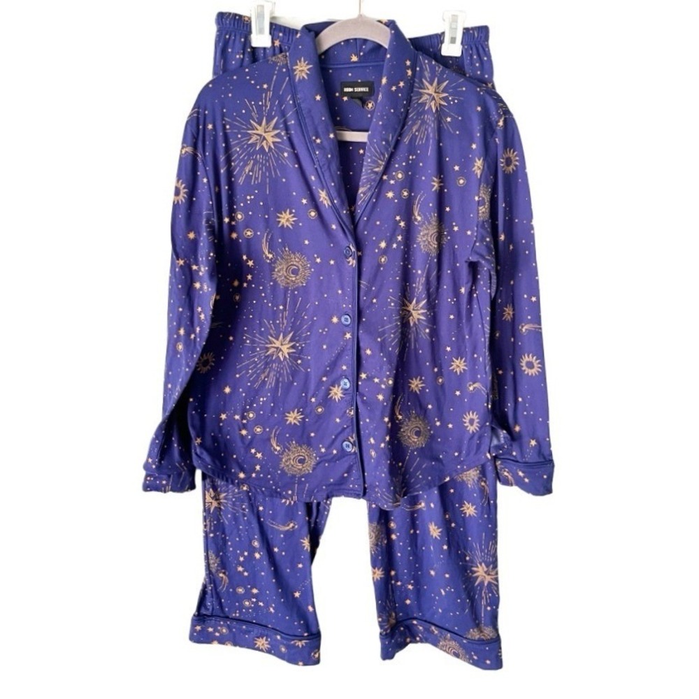 Room Service Blue Purple Celestial Jersey Knit Pajama Set Size Medium